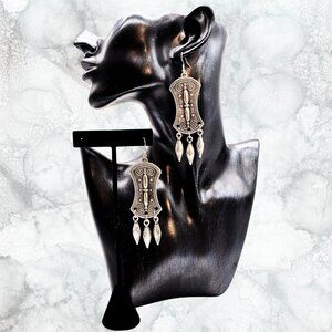 Medieval Gothic Shield Chandelier Earrings – Boho Tribal Dangle Earrings